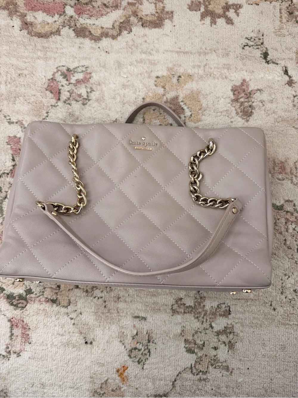 kate spade Quilted Leather Chain-Handle Shoulder Tote in Taupe